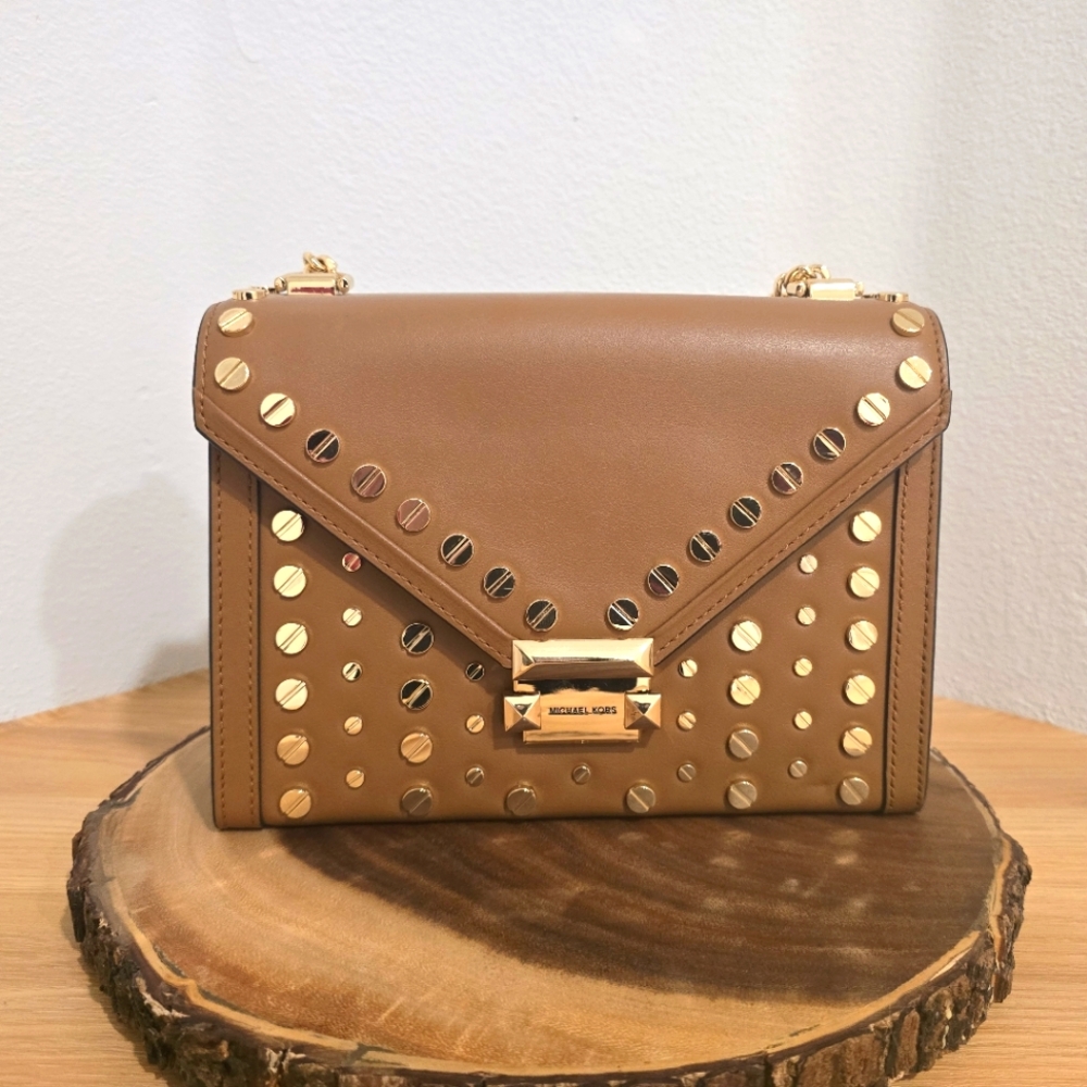 *Rare* Michael Kors Whitney Studded Shoulder/Crossbody Luggage Gold